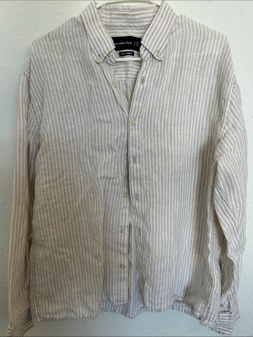 Abercrombie & Fitch Beige and White Striped Linen Button-Down Shirt